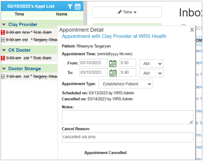 Cancel SMS Appointment Detail