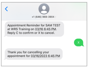 Cancel SMS Reply X