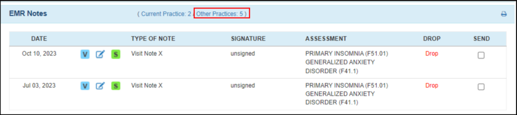 EMR Notes window