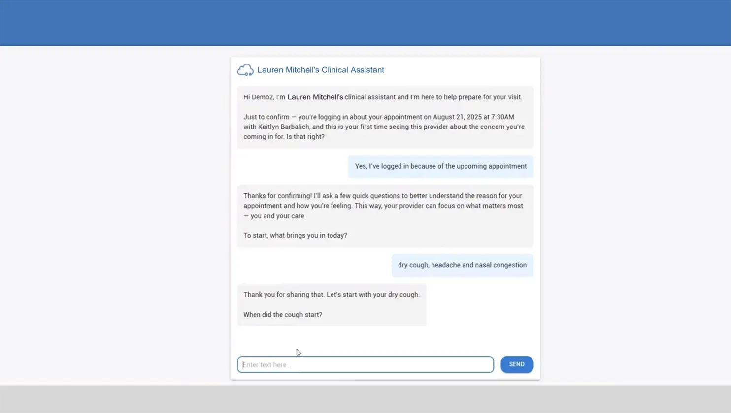 AI patient intake screen