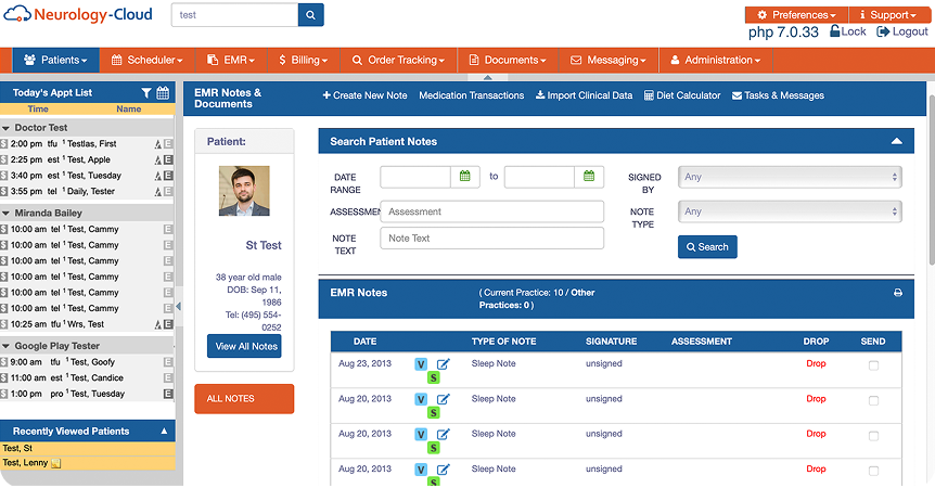 EHR and Practice Management Solution Screen