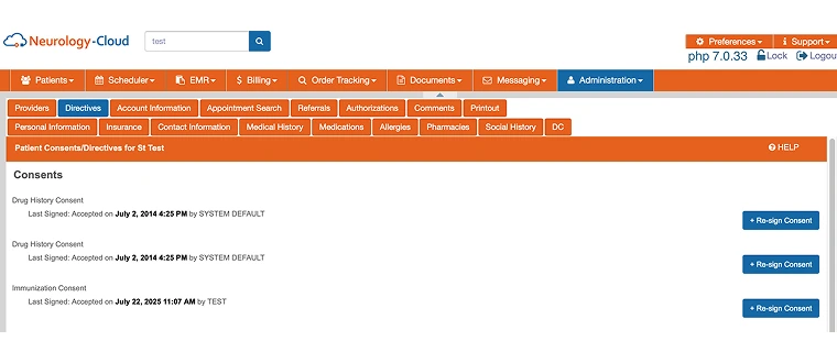 Informed Consent Documentation Screen