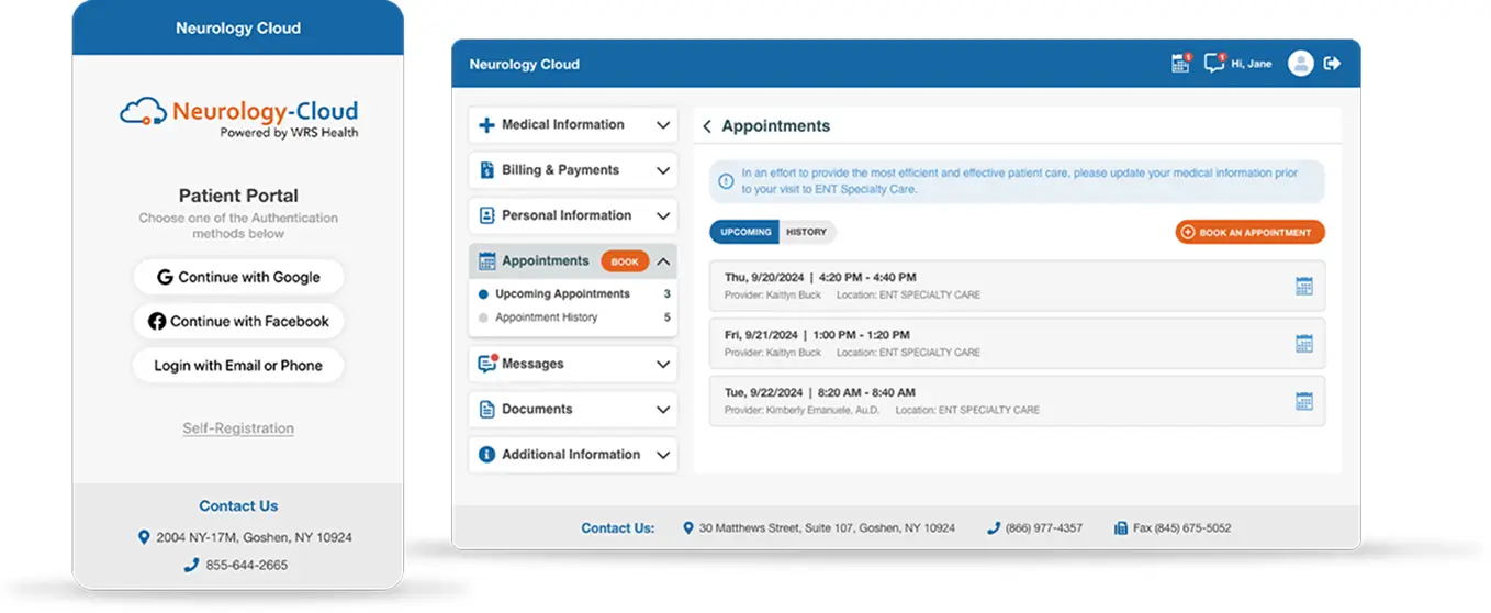 Neurology Cloud Patient Portal screen