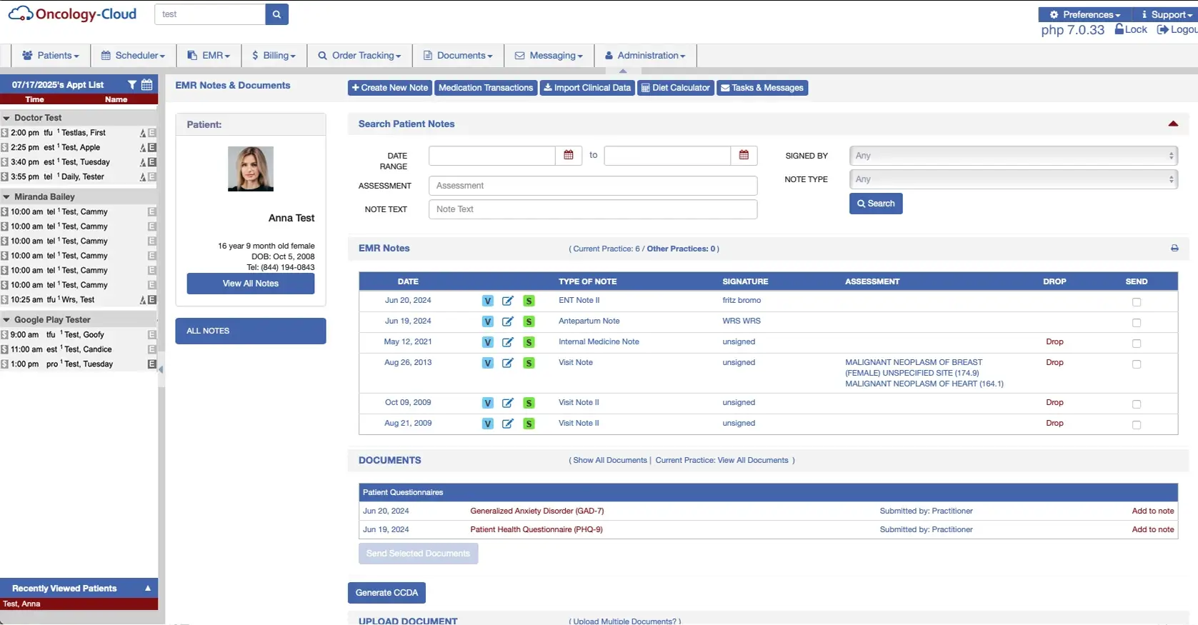 EHR and Practice Management Solution Screen