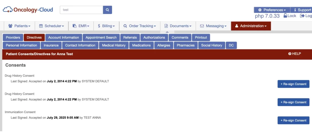 Informed Consent Documentation Screen