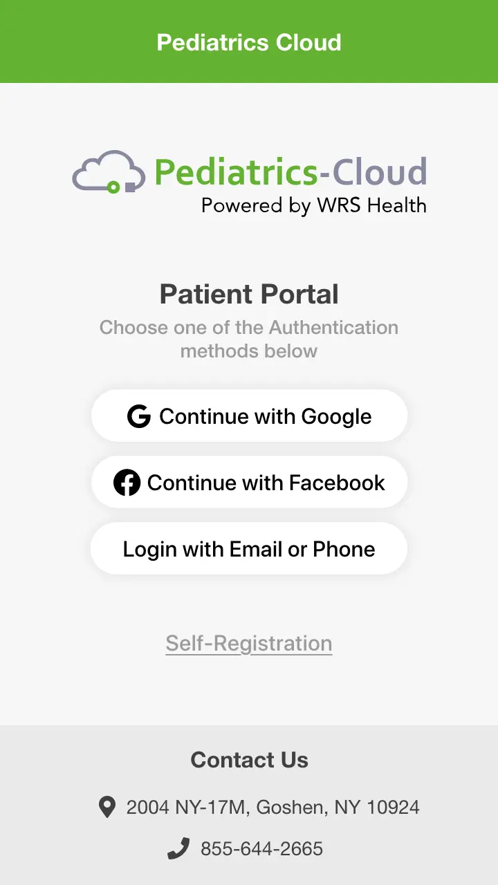 Pediatrics cloud patient portal screen