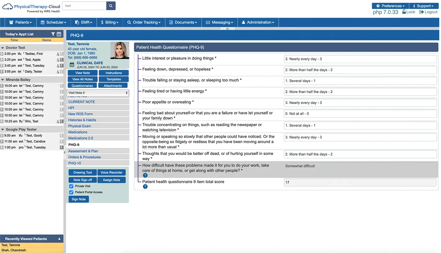 Patient Forms screen