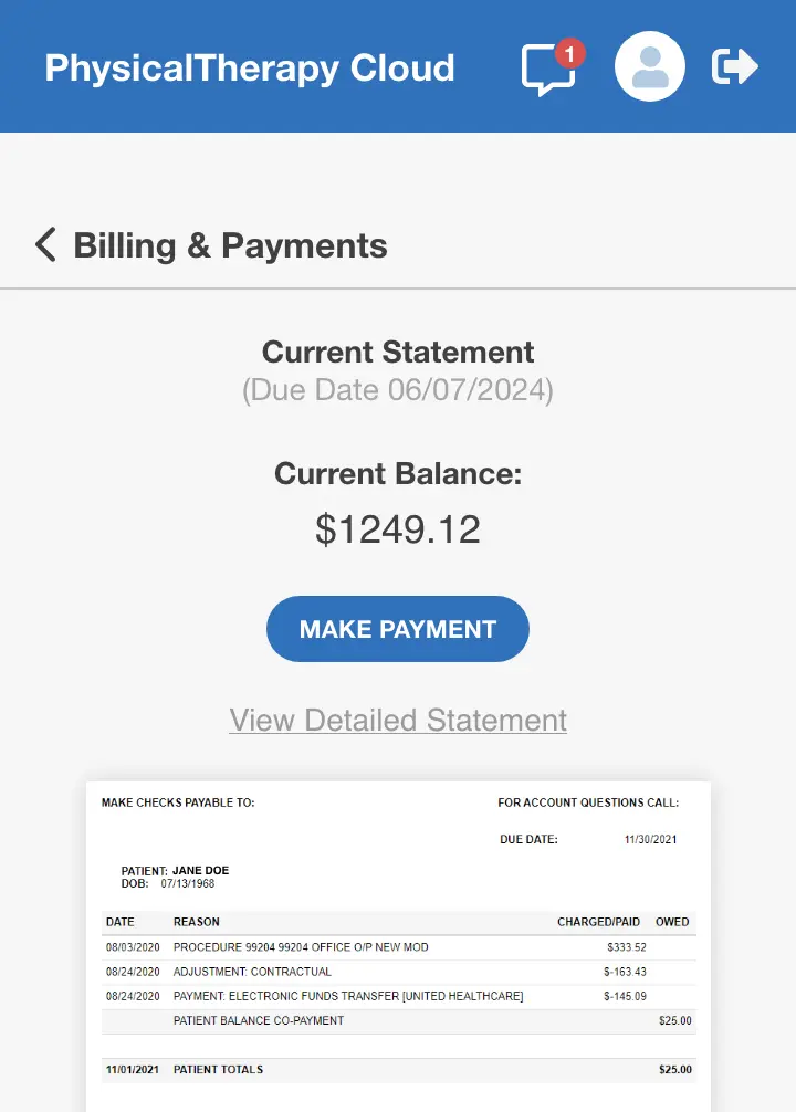 Physical Therapy Billing Screen