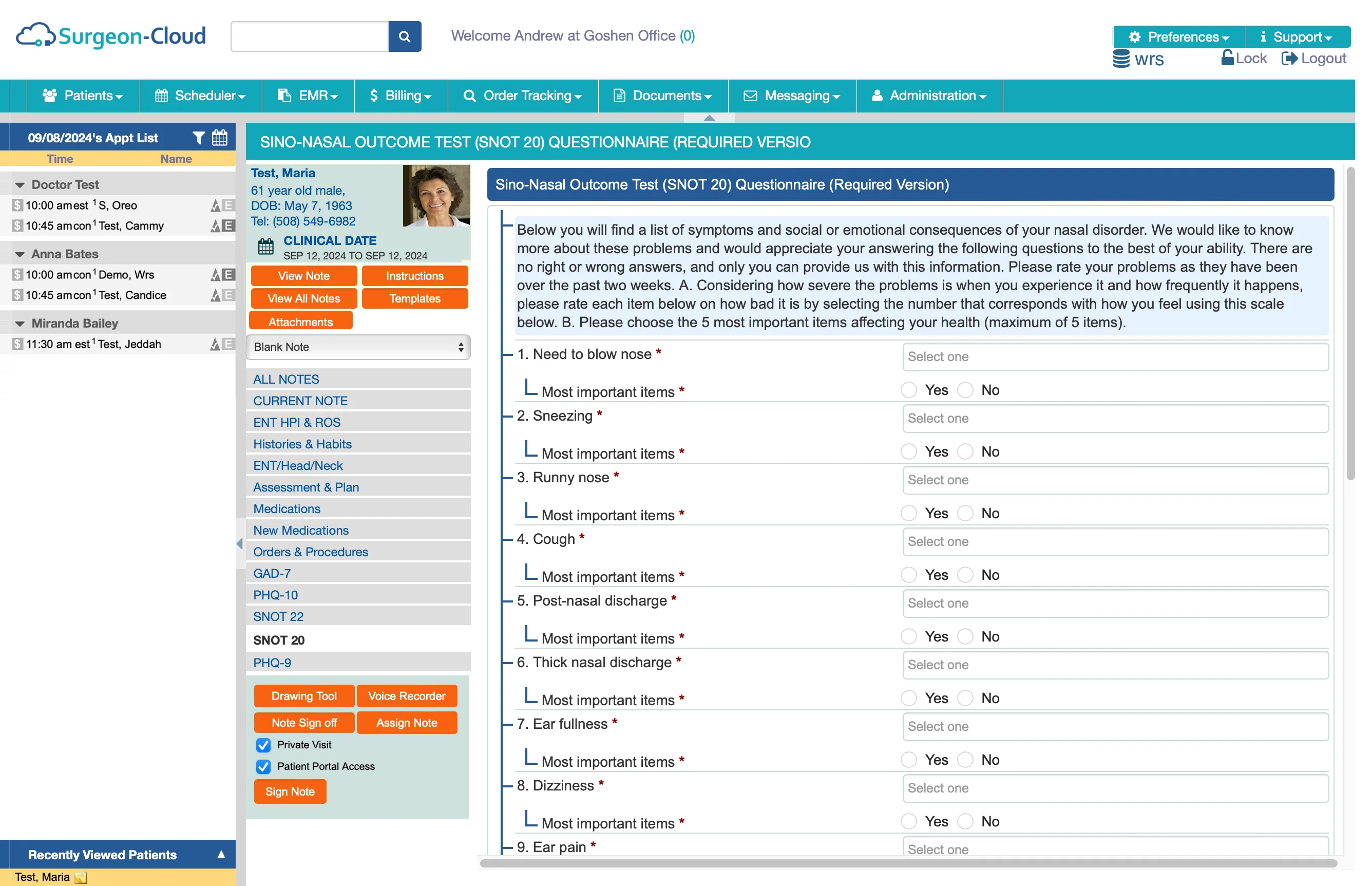 Patient Screening Questionnaires for a Appointment