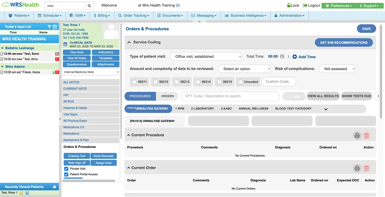 WRS Health EHR Orders and Procedures